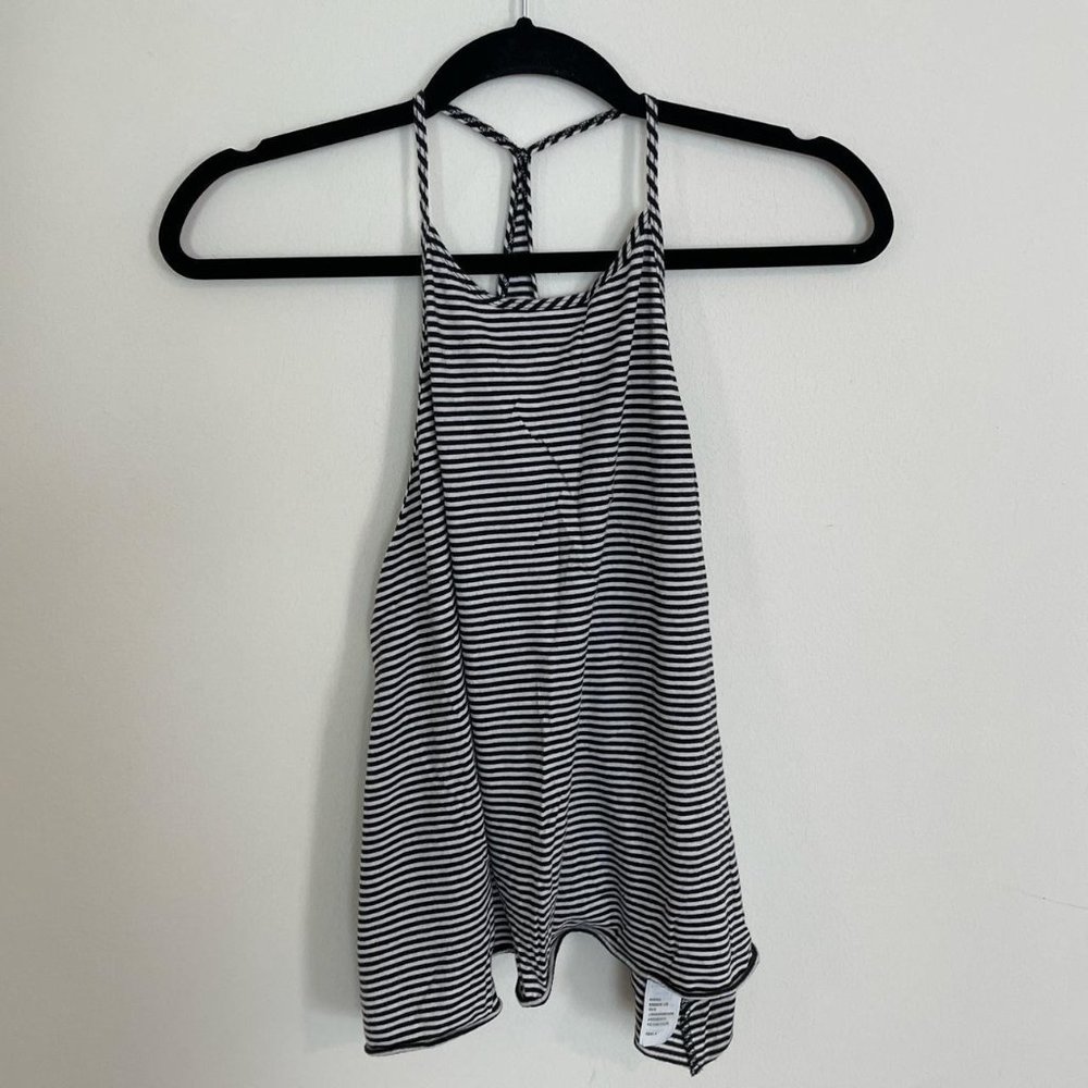 Hollister Black & White Striped Trapeze High Neck Racerback Tank Top